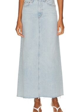 AGOLDE Hilla or Della denim maxi skirt faded light wash Size 26 Frayed